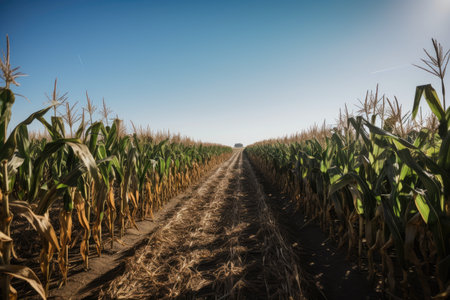 field of towering energy crops, ready for harvest, created with generative aiの素材