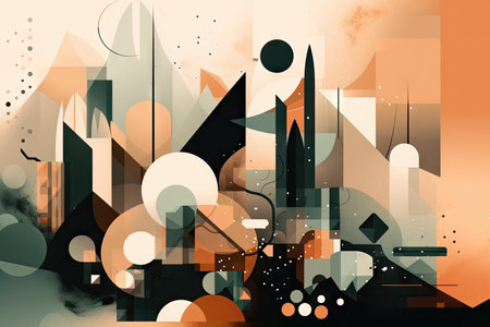 abstract illustration of asymmetrical and balanced design, with floating shapes against a monochromatic background, created with generative aiの素材