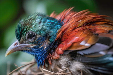close-up of newborn birds feathers, showing off their unique colors and patterns, created with generative aiの素材
