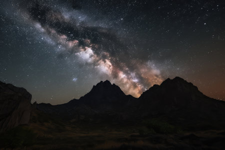 the night sky, with a view of the milky way and star trails, created with generative aiの素材