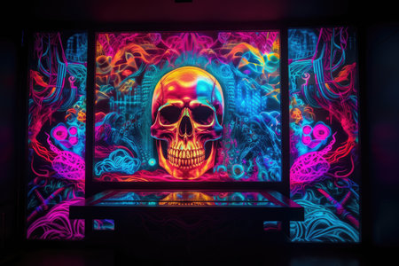 blacklight and uv-reactive three-dimensional artwork with depth and dimension, created with generative aiの素材