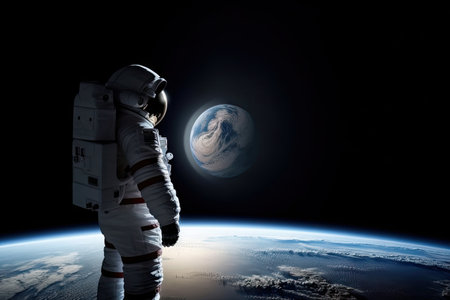 astronaut, looking out at the vastness of space, with planet in the background, created with generative aiの素材