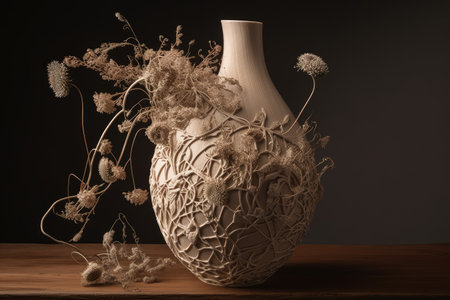 exquisitely handcrafted vase with asymmetrical balance and intricate details, created with generative aiの素材
