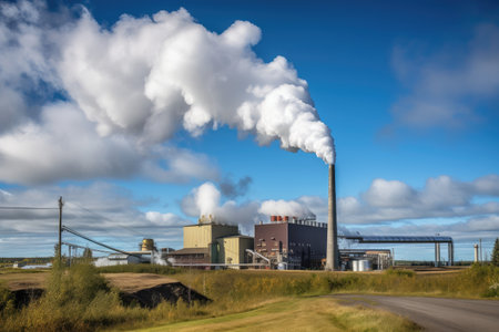 bioenergy power plant, with smoke billowing from the stacks, created with generative aiの素材