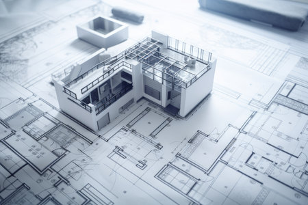 detailed blueprints of modern house, with intricate details and features, created with generative aiの素材