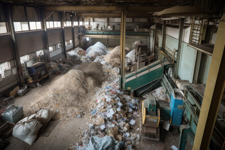factory, where recyclables are sorted and prepared for recycling, created with generative aiの素材