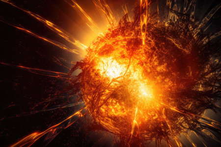 close-up of sun, with bursts of energy and explosions visible, created with generative aiの素材