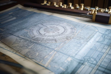 architectural blueprints for the interior of a grand ballroom, with intricate details and design elements, created with generative aiの素材