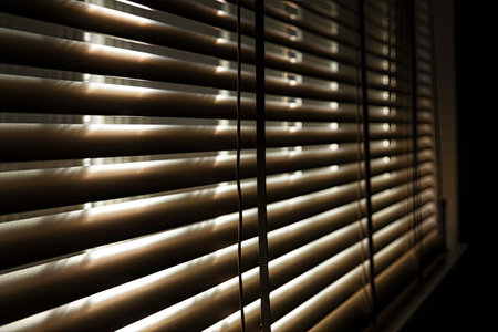 close-up of automatic blinds, with the slats rolling smoothly up and down, created with generative aiの素材