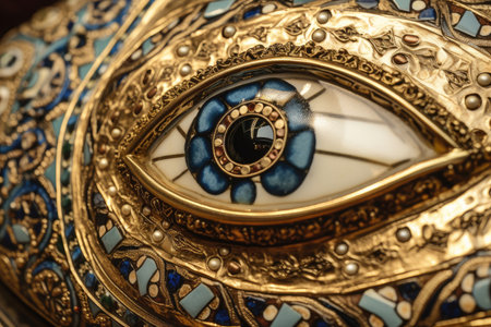 close-up of evil eye, with intricate patterns and details visible, created with generative aiの素材