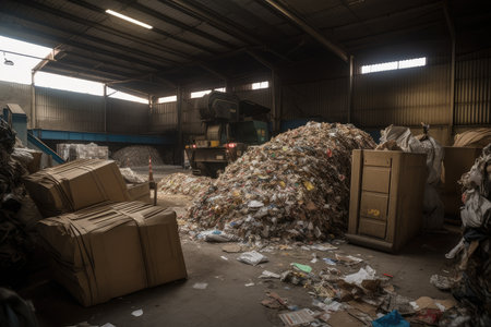 factory, where recyclables are sorted and prepared for recycling, created with generative aiの素材
