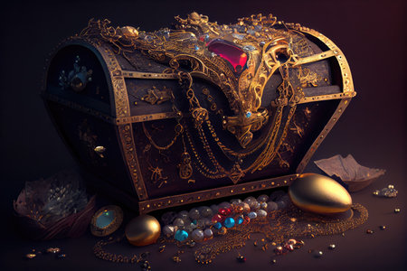 treasure chest overflowing with gold and jewels, created with generative aiの素材