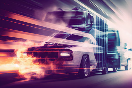 automotive industry double exposure with blurred background, creating a sense of speed and movement, created with generative aiの素材