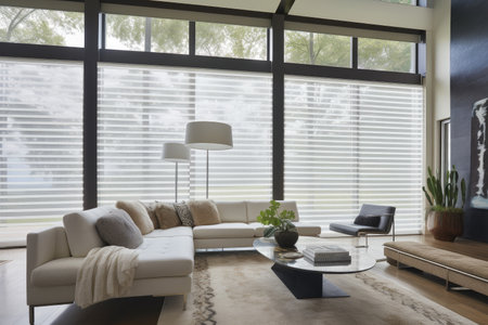 high-tech window treatments with sleek and modern touch, created with generative aiの素材