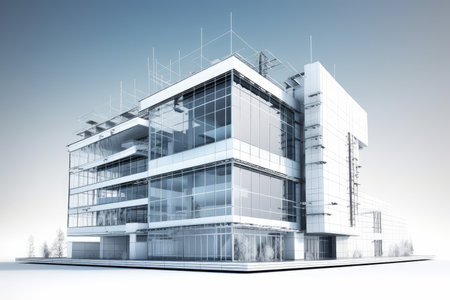architectural plan for modern office building, with clean lines and sleek design, created with generative aiの素材
