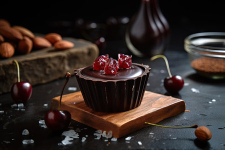 chocolate cherry with almond and sea salt on the top, created with generative aiの素材