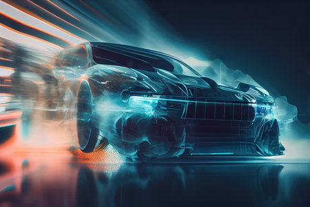 automotive industry double exposure with blurred background, creating a sense of speed and movement, created with generative aiの素材