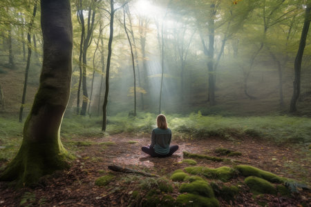 forest meditative moment with calm and peaceful surroundings, created with generative aiの素材