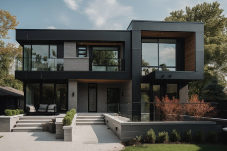 modern residential home with sleek exterior and minimalistic interior design details, created with generative aiの素材