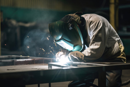 aluminium worker welding together a new product, created with generative aiの素材
