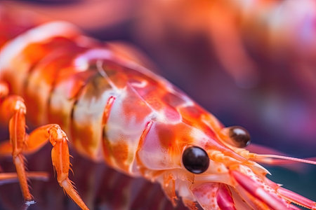 close-up of tiger shrimp prawns claws with vivid color and texture, created with generative aiの素材