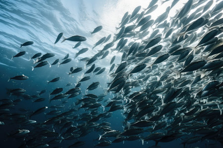 a school of fish swimming in crystal-clear water, created with generative aiの素材