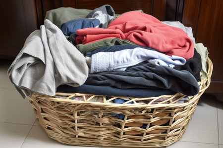 clothes in storage basket, ready to be taken out and worn, created with generative aiの素材