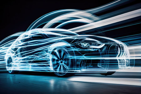 automotive industry with blurred lines of speed and motion, created with generative aiの素材