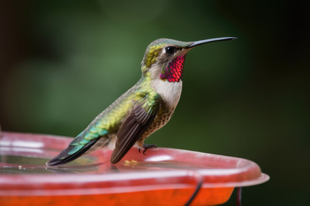 hummingbird on its favorite feeder, fluttering its wings, created with generative aiの素材