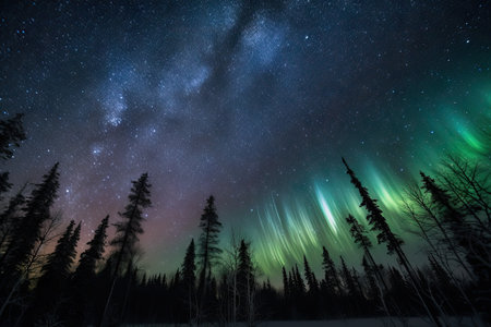 aurorae and starscapes, with stars shining in the night sky, created with generative aiの素材