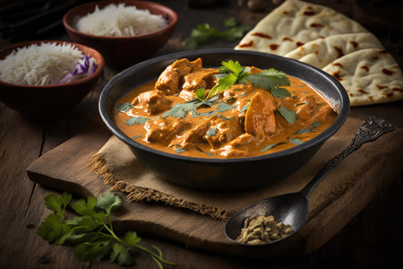 bowl of creamy chicken tikka masala, with fragrant spices and warm indian flavors, created with generative aiの素材
