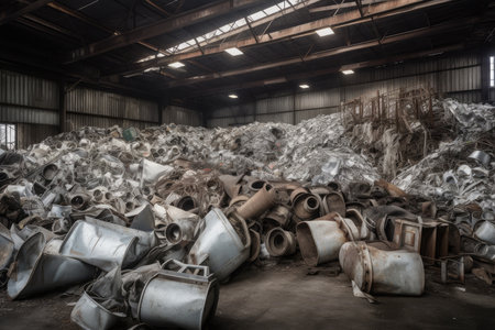 aluminum recycling center, where scrap metal is sorted and reused, created with generative aiの素材
