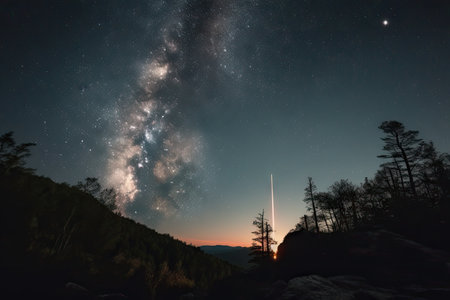 a rocket blasting off, with the earth and stars visible in the background, created with generative aiの素材