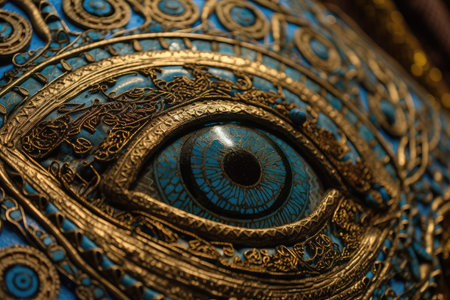 close-up of evil eye, with intricate patterns and details visible, created with generative aiの素材