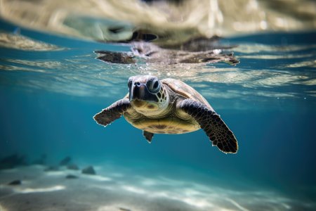 baby turtle swimming in the ocean, towards its future, created with generative aiの素材