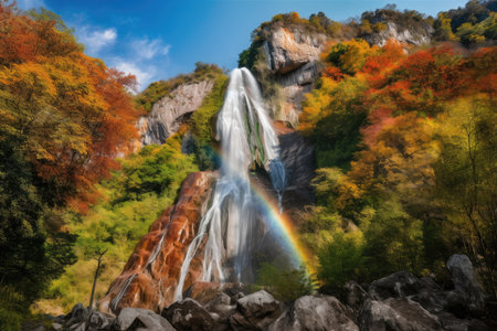 majestic waterfall, with the changing seasons bringing new colors and breathtaking views, created with generative aiの素材