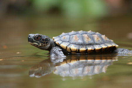 baby turtle squirming out of its shell, ready to begin life in the ocean, created with generative aiの素材