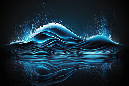blue abstract liquid wave background with reflection of light source, created with generative aiの素材
