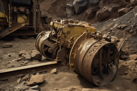 machinery and tools on mining site, ready to be used, created with generative aiの素材