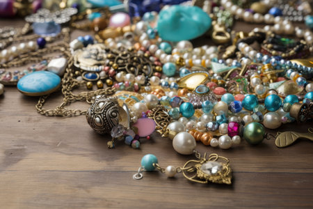 creative jewelry maker, combining beads and charms to create unique necklace, created with generative aiの素材