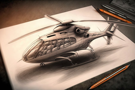 artistic pencil sketch of futuristic helicopter with sleek design and advanced features, created with generative aiの素材