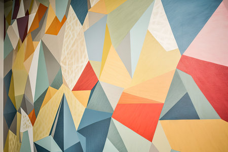 abstract geometric mural made of cut and pasted paper, adding color and texture, created with generative aiの素材