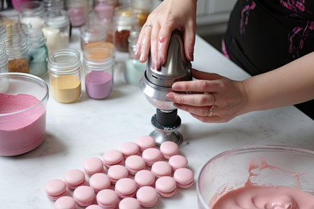 macaron-making workshop, with step-by-step instructions and helpful tips for creating beautiful macarons, created with generative aiの素材