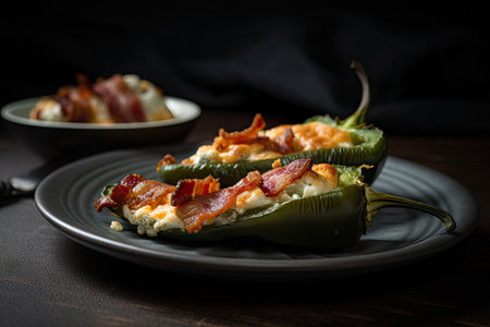 jalapeno popper, with cheese and bacon baked in, created with generative aiの素材