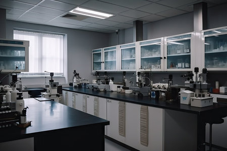 laboratory with specialized instruments and equipment for forensic analysis or chemical research, created with generative aiの素材