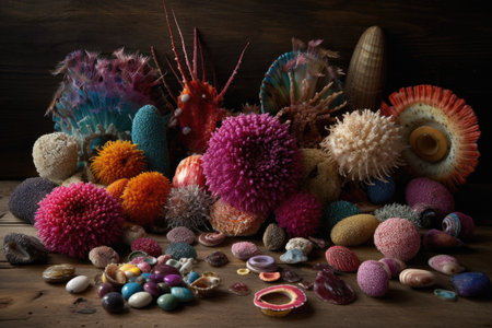 carnival of colors and textures among beachcombing treasures, created with generative aiの素材