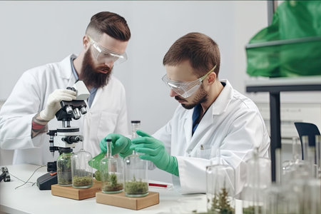 medical marijuana research lab with scientists conducting experiments and studying the effects of cannabis on the human body, created with generative aiの素材