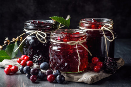 homemade preserves in beautiful glass jar, ready for gift giving, created with generative aiの素材
