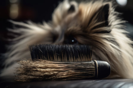 close-up of brush bristles, with a view of a dogs fur in the background, created with generative aiの素材