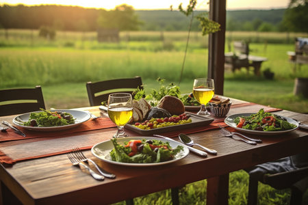 farm-to-table dinner, featuring locally sourced ingredients and chefs own special touches, created with generative aiの素材